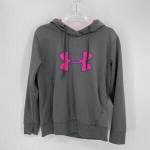 UNDER ARMOUR Women's Sweatshirt Size M Fleece Big Logo Grey Pullover Hoodie